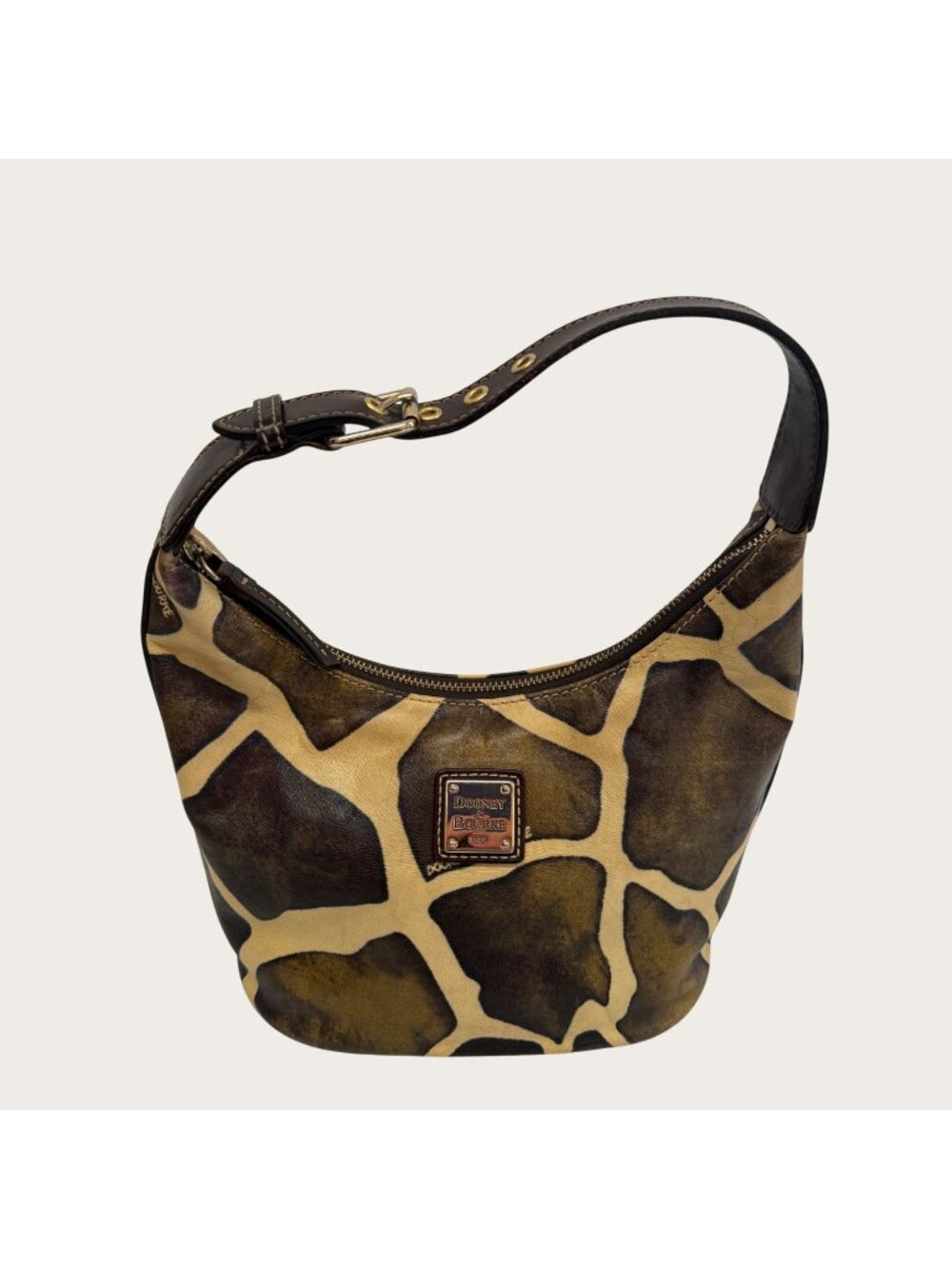Dooney & Bourke Serengeti Giraffe Print Small Hobo Purse Handbag Leather Zip Top